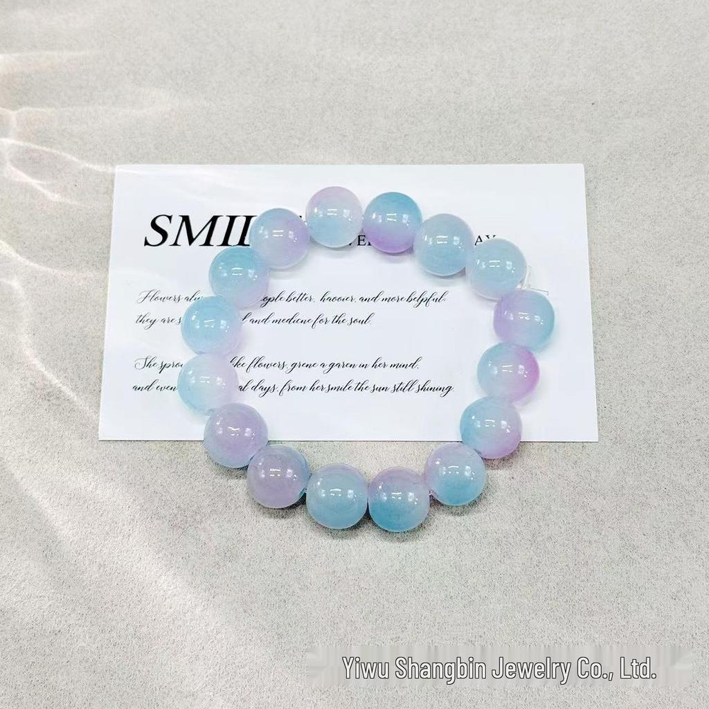 Gradient Glazed Glass Bead Bracelet - 12mm Ice Transparent Ring Wrap, Soft Disc Finish, Student Bracelet, Best Friend Gift