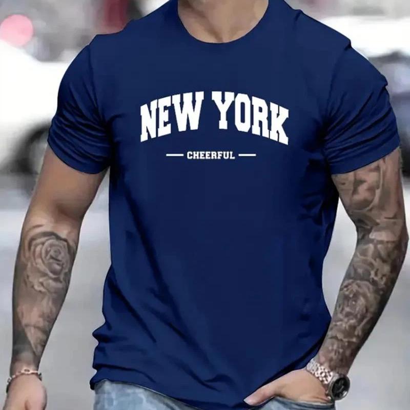 New York Print Herren Rundhals Kurzarm T-Shirt Mode Slim Fit T-Shirt Top Für Frühling Sommer Urlaub