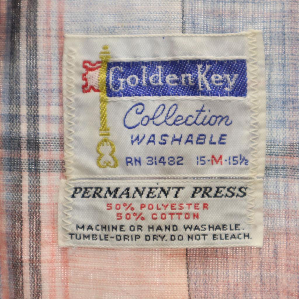 Golden Key 70s Vintage Check Pattern Short Sleeve Shirt M Multi Men's Used