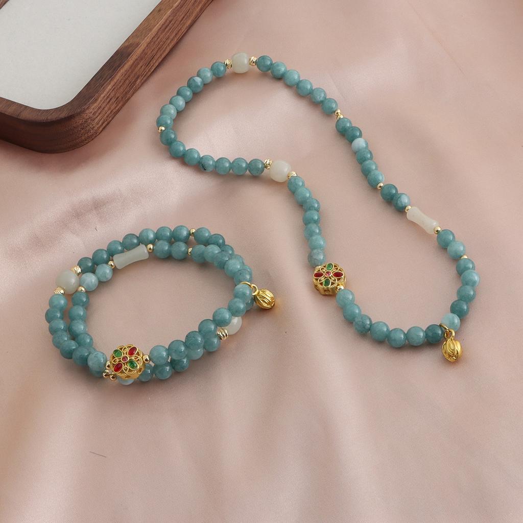 Bracelet Natural Shoushan Stone Tianshan Green Lotus Pod Safety Buckle Crystal Bracelet Double Layer Dopamine