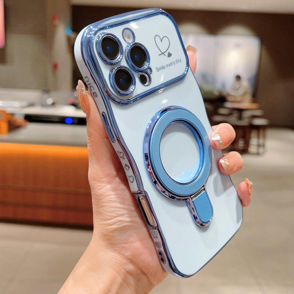 For iPhone 16 Pro Max Case with Kickstand TPU Phone Back Cover Curly Shape Love Heart