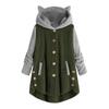 Autumn and Winter Button Hooded Cat's Ears (Steamed Cat-ear Shaped Bread) Plush Coat Irregular Color Matching Coat Women