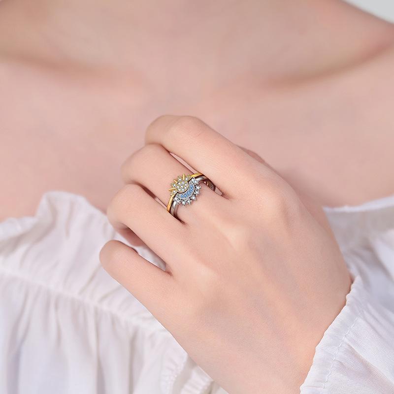 Minimalist Sun and Moon Diamond Couple Rings - Stackable Women's Design