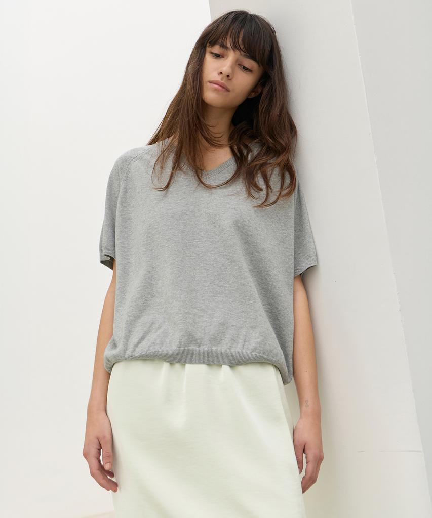 Leuba Fresh Cotton V-Neck Knit - Melange Gray