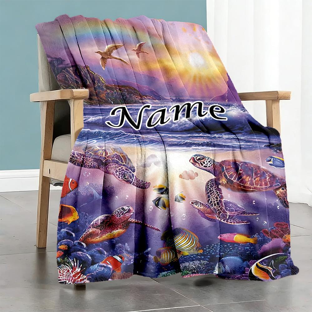 Purple Turtle36 Customize Text Blanket Lightweight Customizable Blanket Soft Warm Cozy Suitable for Office Chair Seaside Bed Living Room