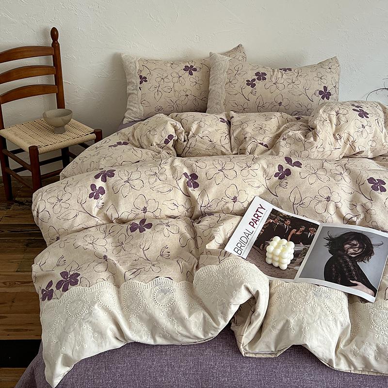 

Комплект постельного белья в винтажном стиле, 4 предмета, кружевной пододеяльник принцессы 200x230см, комплект простыней, размер твин/дабл, комплект для кровати для декора спальни 200x230cm 4pcs