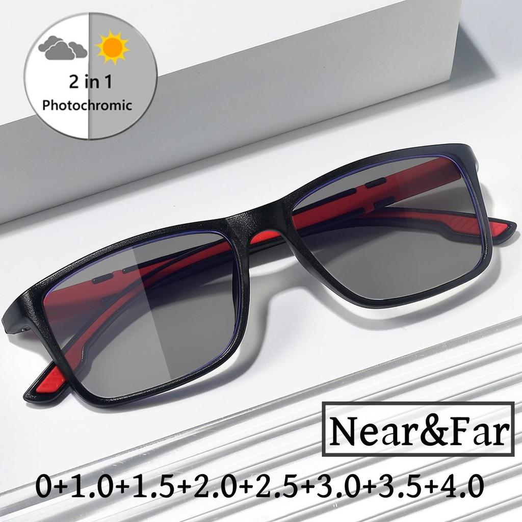 Nieuwe Trend TR90 Fotochromatische Leesbril 3 in 1 Outdoor Bifocale Zonnebril Sport Anti Blauw Dichtbij Ver Zicht Brillen Dioptrie