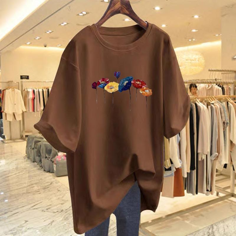 

Cotton printed T-shirt inside women s summer new printed loose top bottoming shirt short sleeves XXXL