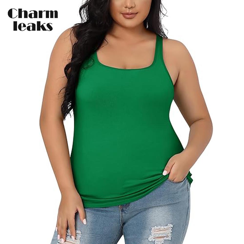 

Charmleaks плюс размер майка для женщин с бюстгальтером полка регулируемая широкая бретелька майка летние базовые хлопковые майки 1X-5X 4X зелёный