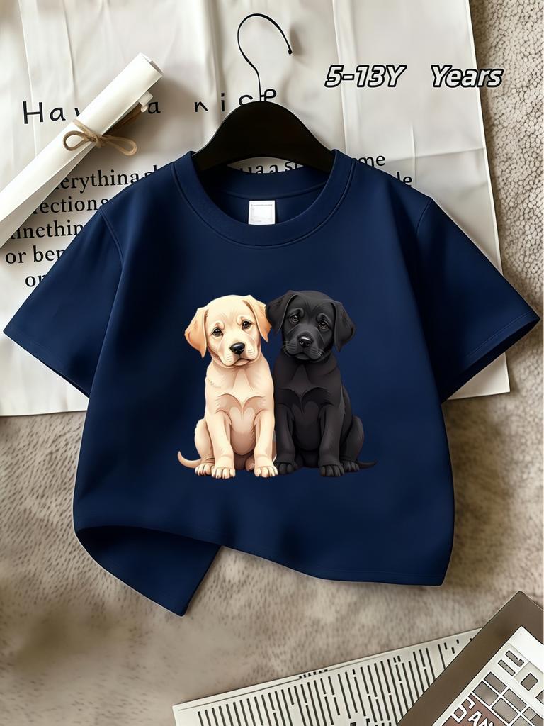 2026 Girls Fashionable Pure Cotton TShirt Round Neck Top Dog Print Short Sleeve Breathable and Comfortable Sports Top