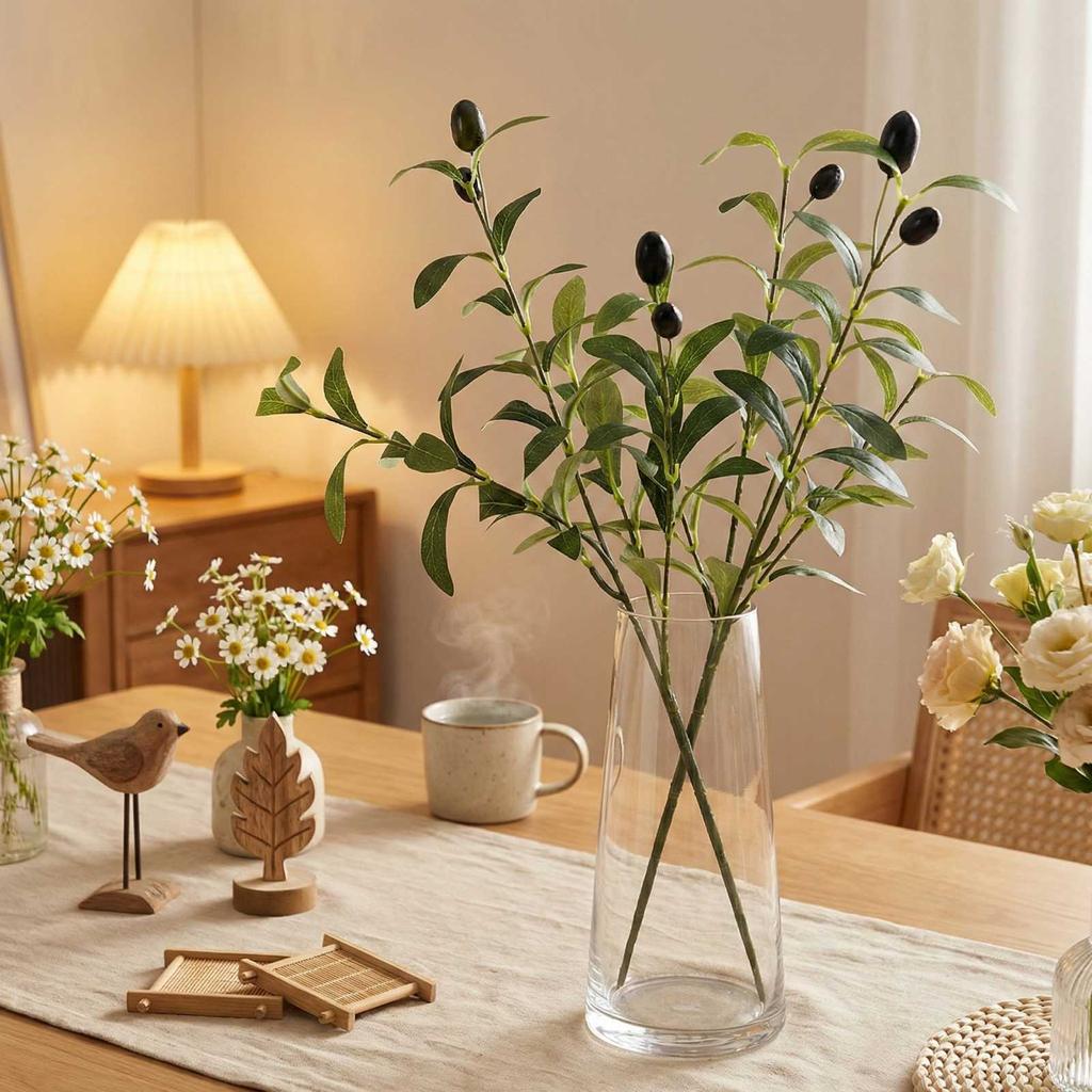 Simulated Olive Leaves With Fruit Tree Branches And Leaves, Flower Arrangement, Living Room Decoration, Plants, Artificial Flowers, Green Plants 1pc