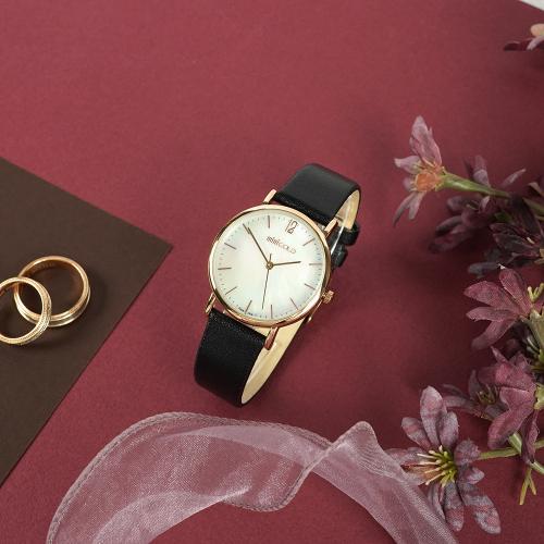 [JULIUS] JULIUS Mother-of-Pearl Round Women s Leather Watch + Bracelet Gift WSB021 WSB021LWBE