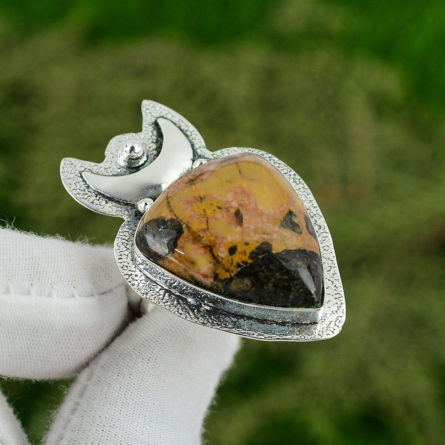 Friendship Day Deal 925 Silver Natural Bauxite Stackable Wife Crescent Moon Ring Adjustable