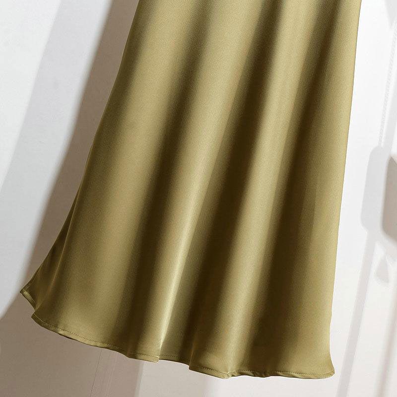 Champagne Satin Fishtail High-End Silk Skirt for Women - Summer 2025