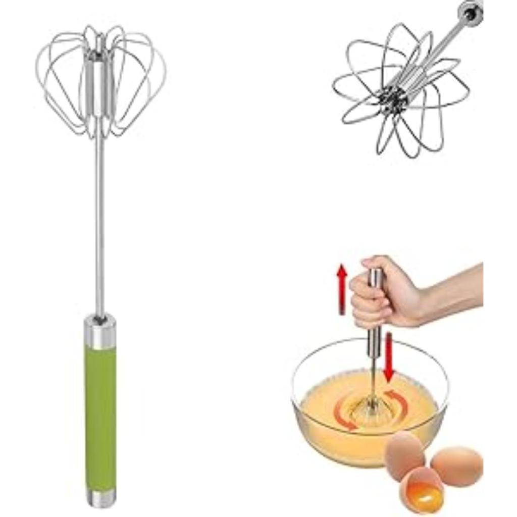 Hand Push Rotary Whisk Blender, Stainless Steel Semi-automatic Egg Whisk - 30cm
