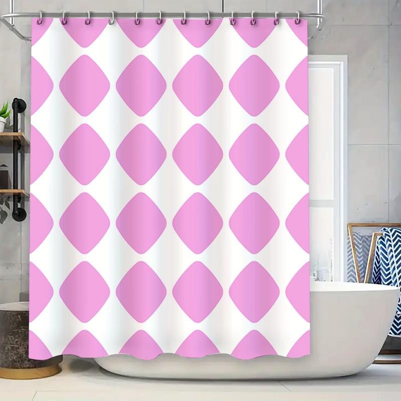 

White Pink Diamond Shower Curtain Set For Bathroom Decor Water-Resistant Fabric With Hooks (Set Of 2) W60H190(CM)-1 Pcs