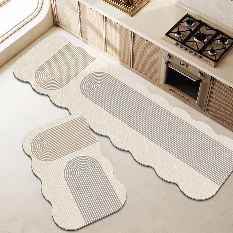 Non-Slip Kitchen Floor Mat Wave Shaped Long Strip Runner Rug Kitchen Carpet Waterproof Oil-Proof Washable Mats