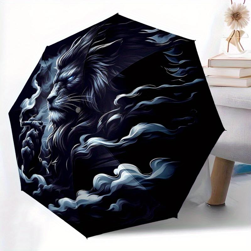 1 Stück Regenschirm mit rauchendem Löwenmuster, Modisch, Personalisiert, Hochwertiger Klappschirm, Ein Muss für den Sommer, 8-Speichen Stabiler Eisenrahmen, Tri-
