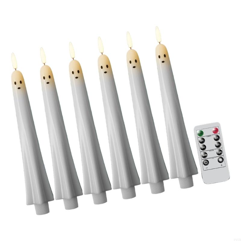 Child Friendly Ghostly LED Taper Halloween Decoration Flameless Flickering Battery Operated Candlestick Set P9YB