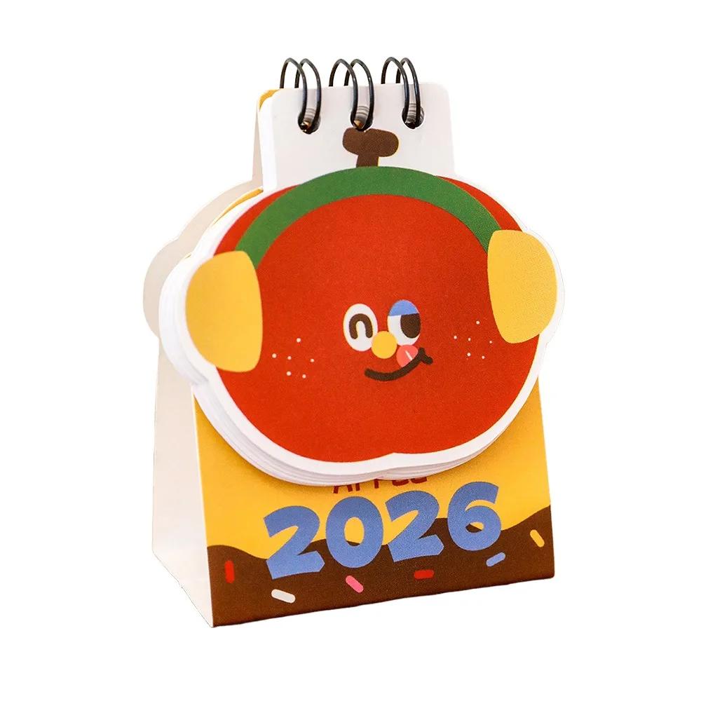 Simple Mini 2026 Desk Calendar Coil Binding Cartoon Schedule Planner Portable Fruit Shape Desktop Calendar Gifts