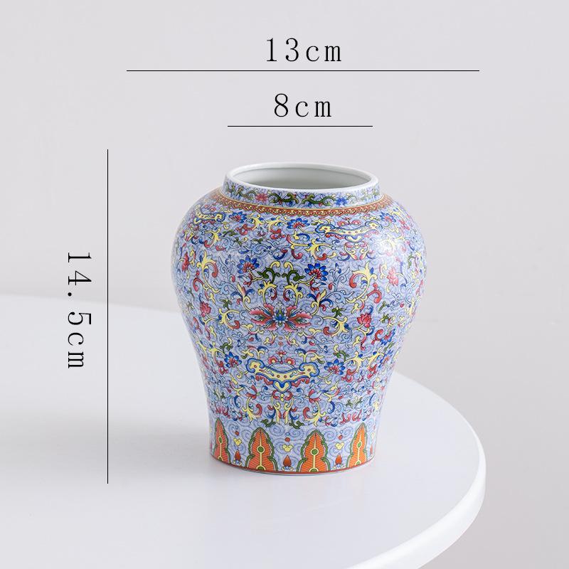 Chinese Retro Blue and White Porcelain Flower Vase Ceramic Handicrafts Flowerpot Desktop Storage Can Home Decoration