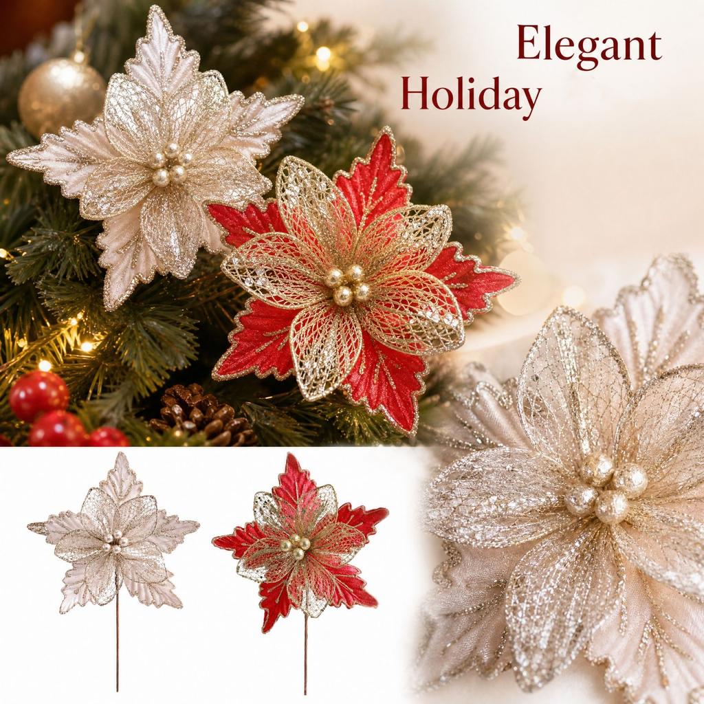 Artificial Christmas Flower Picks Champagne Branches for Holiday Tree Home Hotel Decoration
