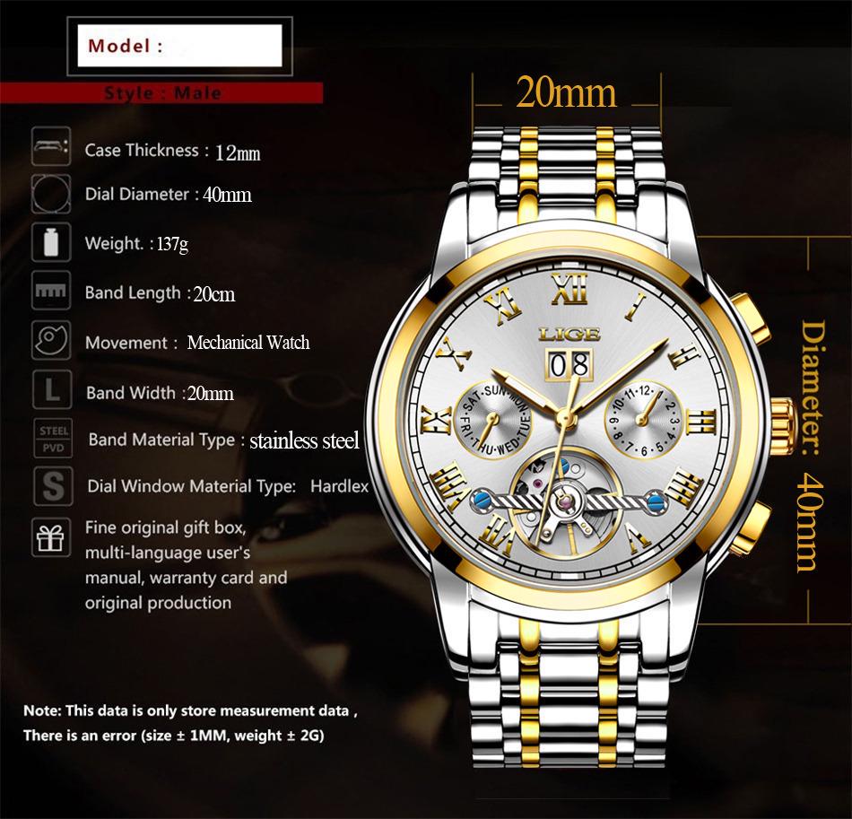 RORIOS Orologio Meccanico Automatico Uomo Tourbillon - Quadrante Scheletrato, Multifunzione, Cinturino Acciaio Inox, Affari