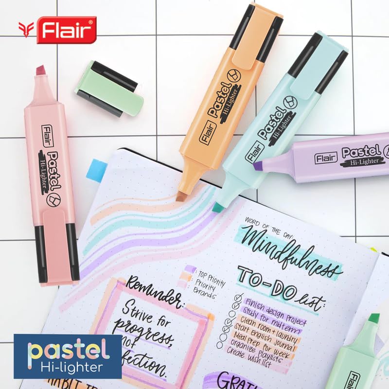 Flair Pastel 5 Shades Highlighter Pack of 1 | Quick Dry, Smudge Proof, Non-Toxic Ink for School, Office & Journaling