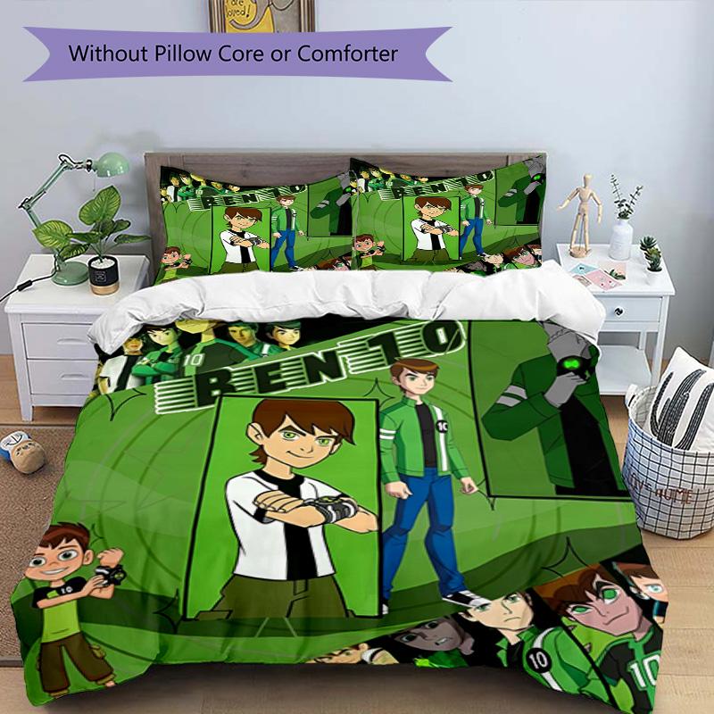 3-teiliges Bettbezug-Set (1 * Bettbezug + 2 * Kissenbezug, ohne Kern), Ben 10 Cartoon-Aufdruck Bettwäsche-Set, Schlafzimmer-Dekoration, Ganzjahres, Geburtstagsgeschenk