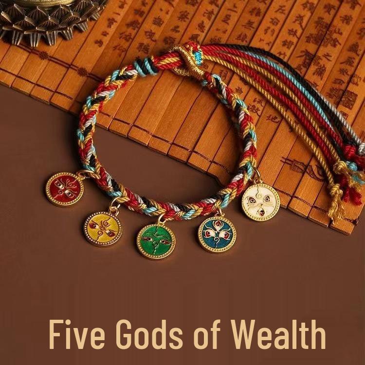 Пятицветный браслет «Узел дракона» для богатства: Регулируемый тибетский этнический стиль для привлечения процветания