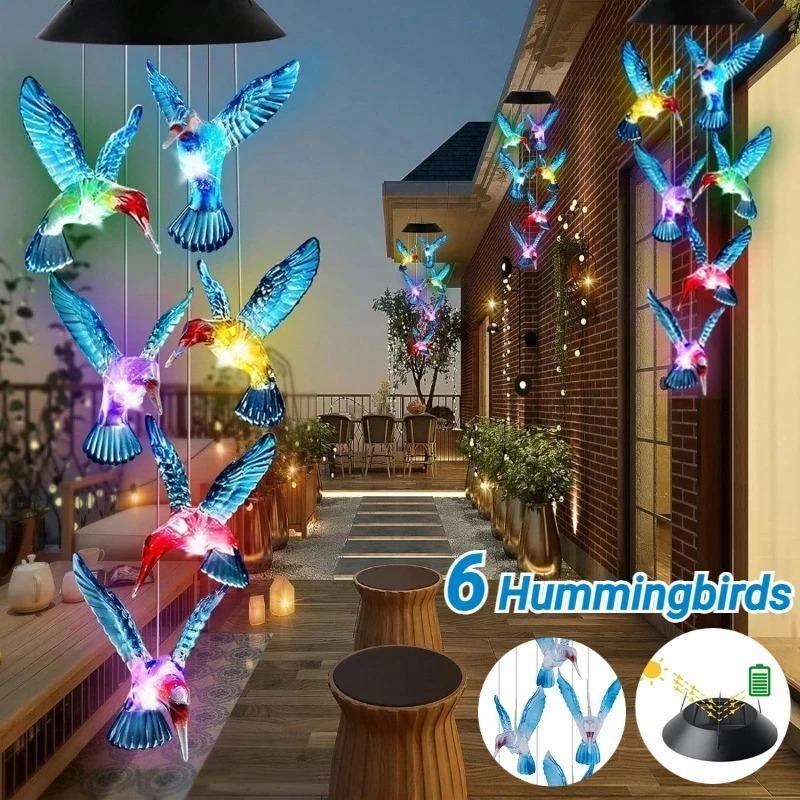 Blue Bird Wind Chime Lamp Color changing Solar Wind Chime Colorful Butterfly Wind Chime Lamp Waterproof Outdoor for Courtyard Garden Decoration