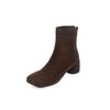 2025 Autumn and Winter New Suede Leather Boots Square Head Thick Heel Fashion Short Boots Thick Heel Medium Heel Elastic Cloth Boots