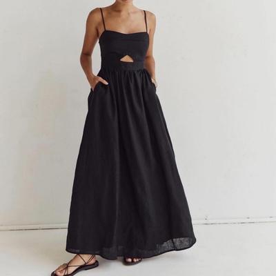 Robe longue noire à bretelles dos nu respirante de mode européenne et américaine