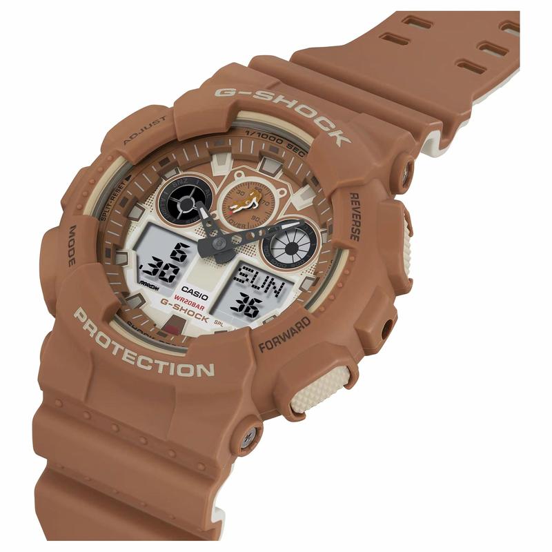 

CASIO GA-100 series 200m waterproof depth Quartz resin strap men s watch brown dial GA-100SHB-5AJR бежевий
