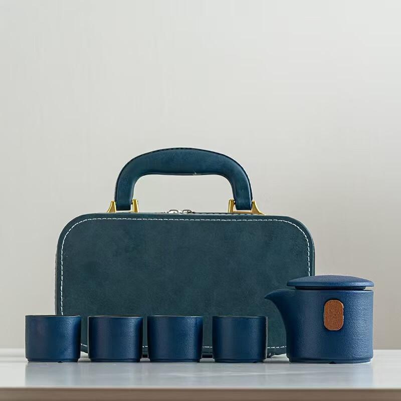 Portable Ceramic Kung Fu Tea Set 1 Pot 4 Cups with Carry Bag