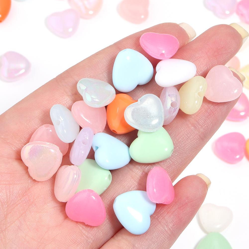 Cream Jelly Color Almond Acrylic Heart Beads for Handmade DIY Bracelets and Jewelry Accessories