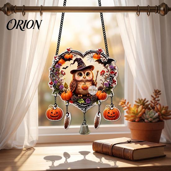 Heart Wreath Ornaments Halloween Acrylic Love Ornament, Cartoon Owl Ghost Witch Hanging Decorations Skeleton Decor, Festive Party Decoration