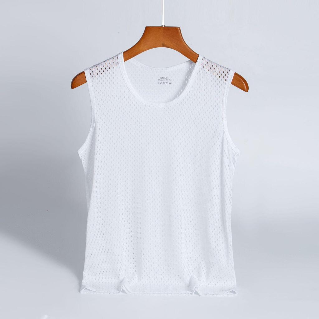 Men's Ice Silk Mesh Sleeveless Vest - Sweat-Absorbent, Loose Fit Fitness Shirt