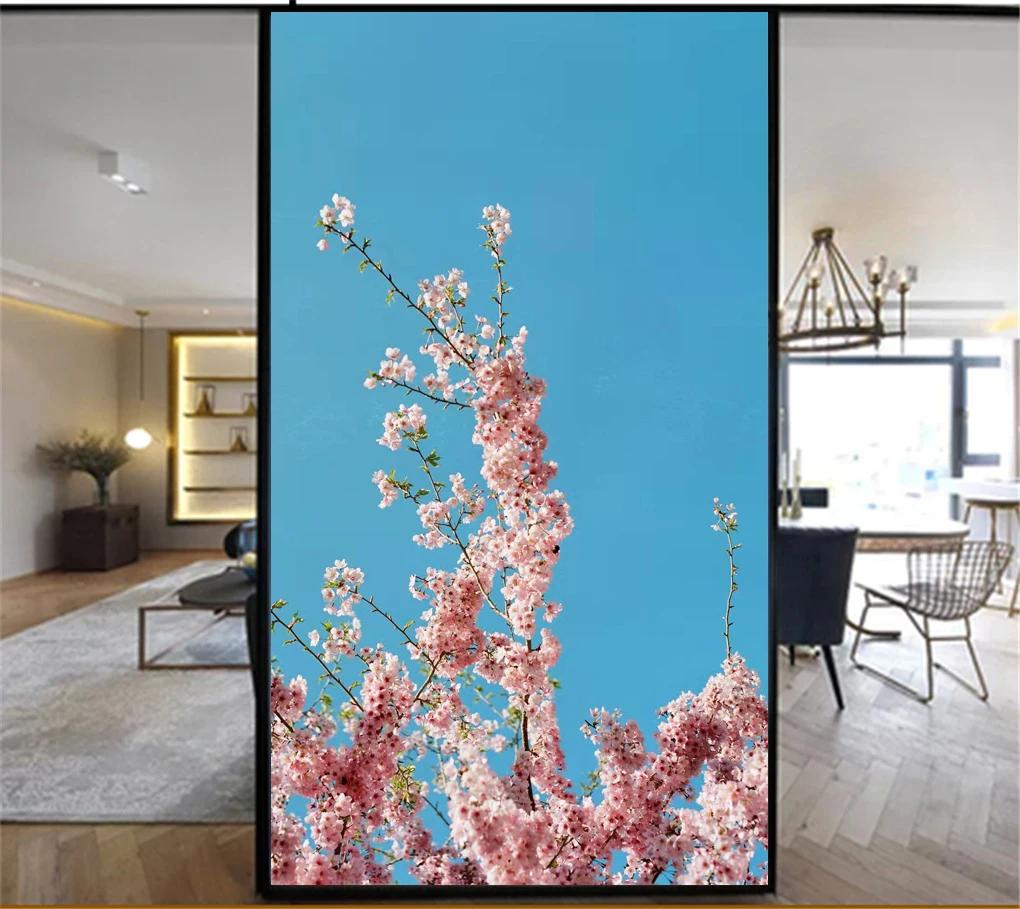 Static Cling Privacy Windows Film Decorative Beautiful Flower Stained Glass Window Stickers Frosted Window Cling Tint