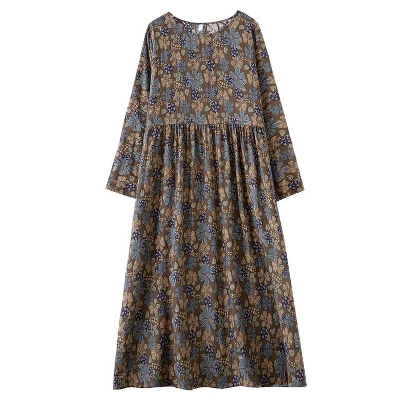 Printed Round Neck Loose Plus Size Long Sleeve Plus Cover Up Dresses