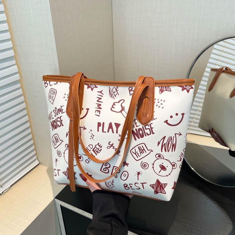 Cute Cartoon Print Shoulder Bag Fashionable Large Capacity Underarm Tote Purse