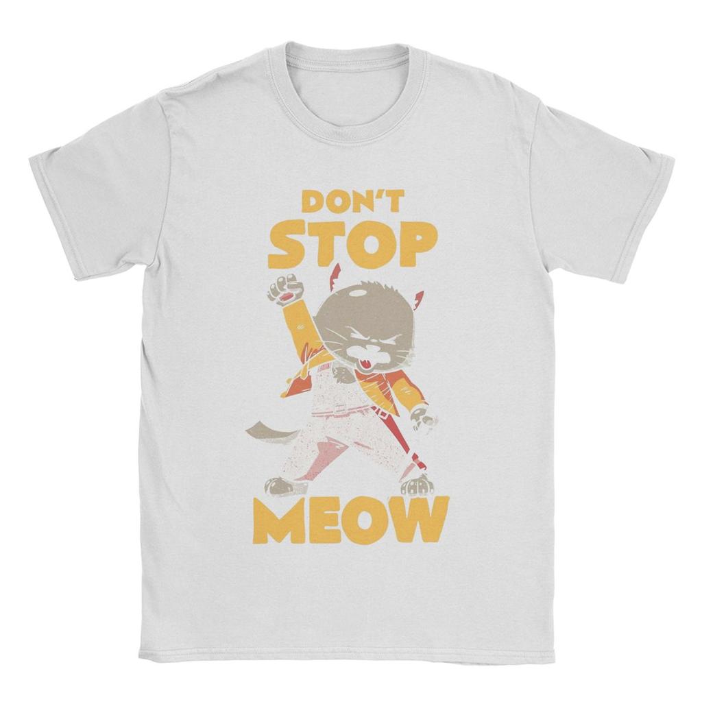 Don't Stop Meow Singing Cat Rock Band T Shirts for Men Pure Cotton T-Shirt O Neck Tee Shirt Short Sleeve Clothing Gift Idea