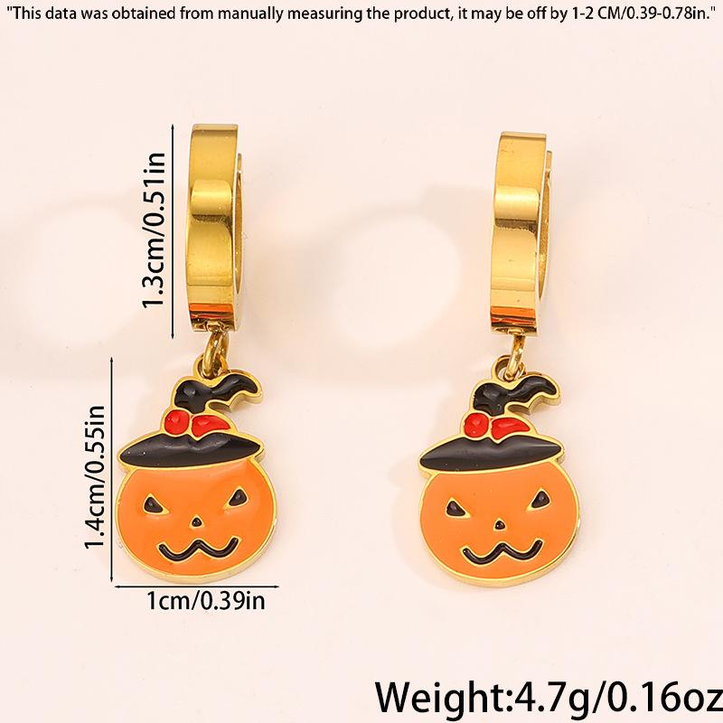 Titanium and Steel Earrings - Halloween Style Earrings - Pumpkin Head Witch-style Vintage Earrings