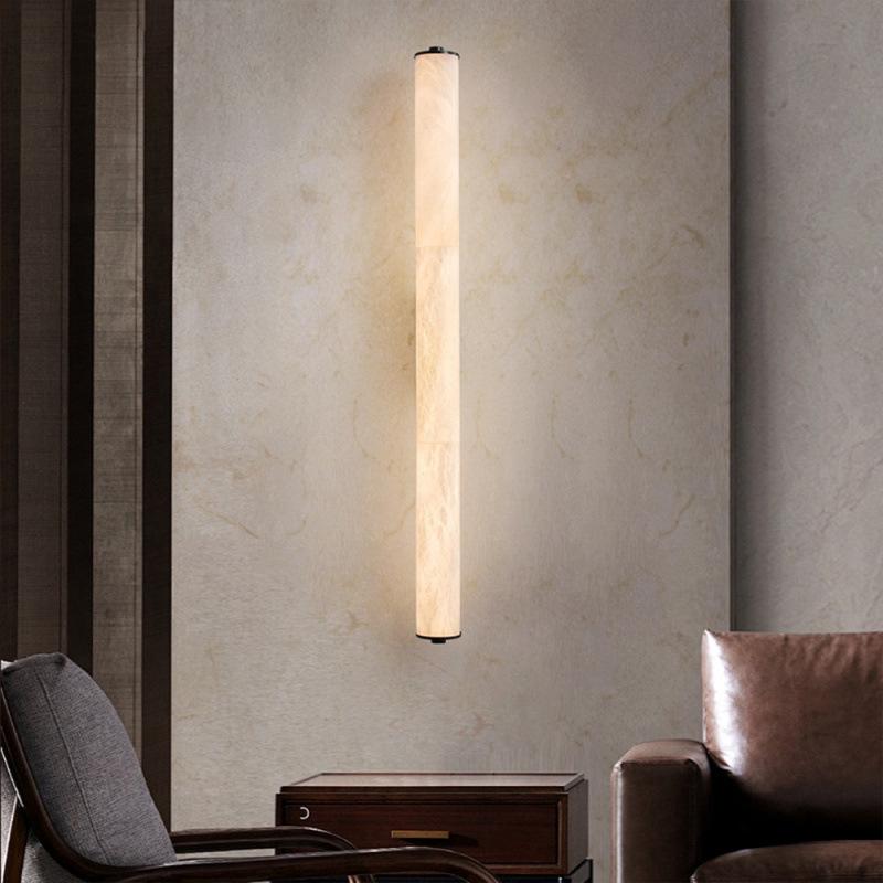 New Chinese Retro All-Copper Marble Wall Lamp - Luxury Bedside Lighting