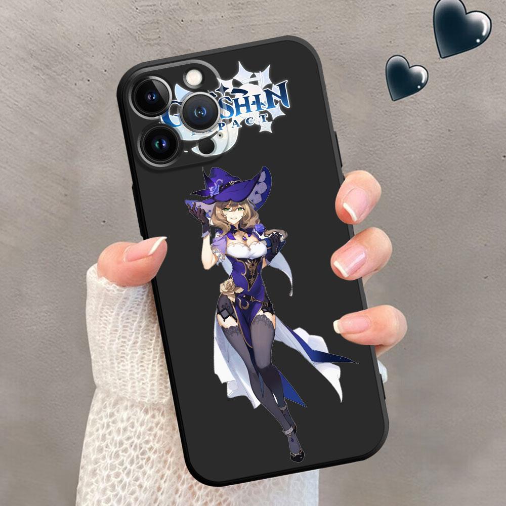 TPU Soft Phone Case for iPhone 12 13 Mini 14 Plus XR XS X 7 8 6S SE 11 Pro Max 13Mini XS Max 6 Luxury Black Genshin Impact
