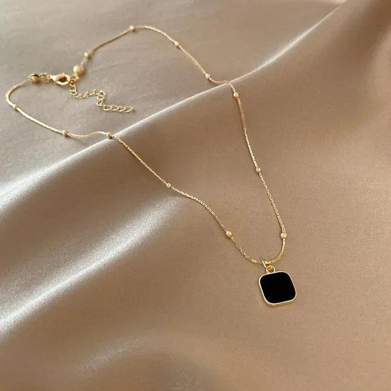 Exquisite Minimalist Black Square Pendant Necklace For Women Charm Necklace  Trend Punk Choker Chains Jewelry Party Gifts