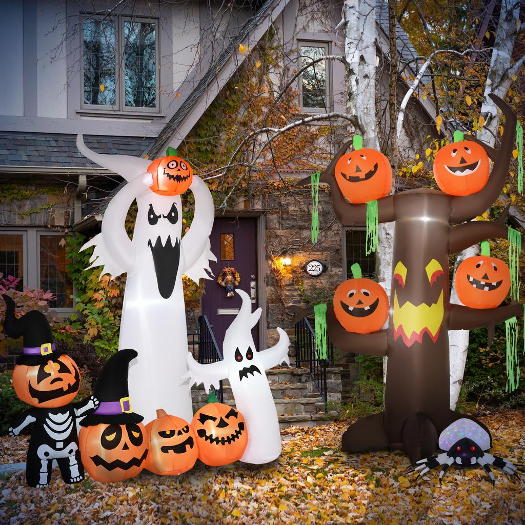 6Ft 1.8M Led Halloween Inflatable Decoration Floating Ghost And Pumpkin Party Outdoors Yard Lawn