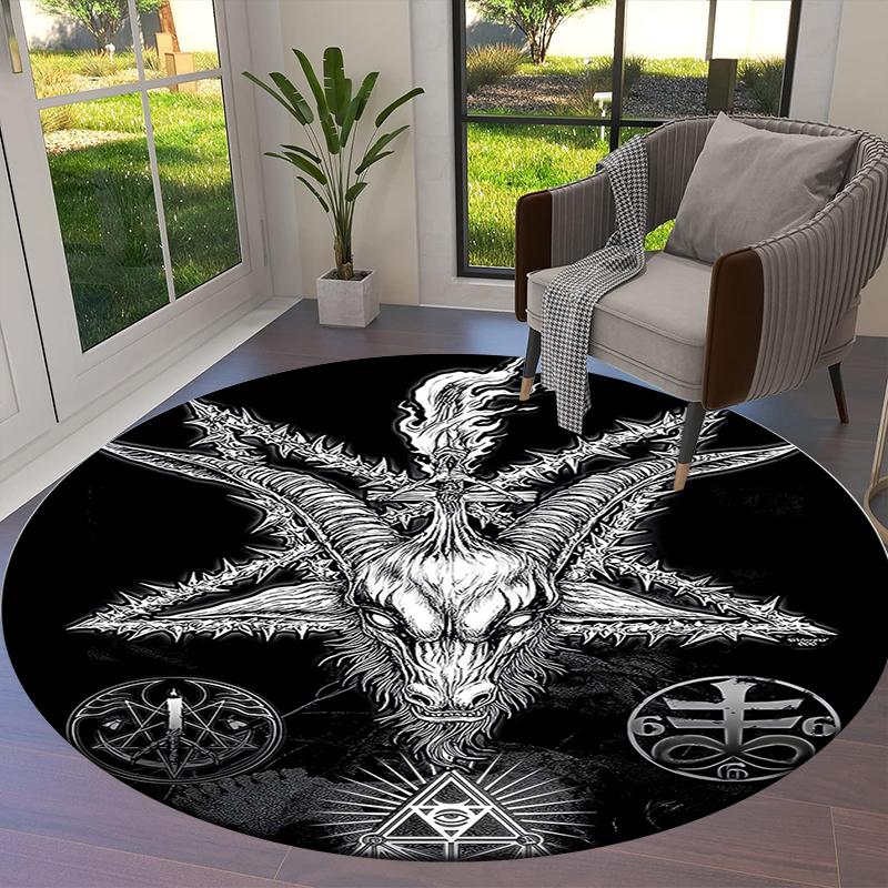 Sheep Skull Round Area Rug,Carpet Rug for Living Room Bedroom Sofa Playroom Decor,Non-slip Floor Mat