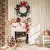 Christmas Wreath for Front Door 12-inch Artificial Winter Hanging Front Door Window Wreath with Pinecones Bell Berries Bowknot for Xmas Tree Garland
