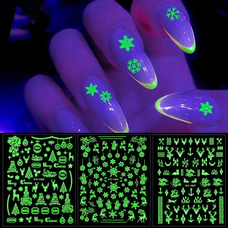 Nail Art Slider DIY Manicure Glow In The Dark Christmas 3D Luminous White Snowflakes Nail Sticker